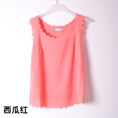 

Women Fashion Solid Color Sexy Summer Sleeveless chiffon wave lace vest Camisole bottoming shirt L33