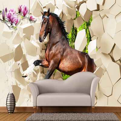 

Пользовательский размер 3D-фотообои Lifelike Animal Horse Study Room Background Современный домашний декор Высококачественная нетканая настенная роспись