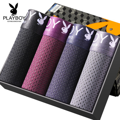 

Playboy Men&39s Underwear Ice Silk Breathable Mesh Middle Waist Underwear Men&39s Boxer Shorts Teeth 4 Pack Po Blue Purple Dark Gray White Combination XXL