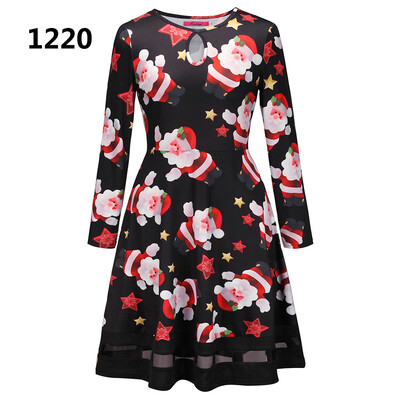 

Europe and America Christmas dress Christmas tree old man snowman bottom jigsaw dress Christmas print dress