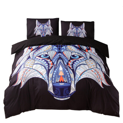 

iDouillet Tribal Wolf Art Bedding Set Reversible Duvet Cover&Pillowcase Bedroom Twin Queen Double King size