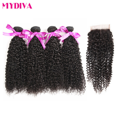 

Brazilian Virgin Hair Kinky Curly 4 Bundles with Closure Middle Part 7A Grade 100 Unprocessed Human Hair Weave