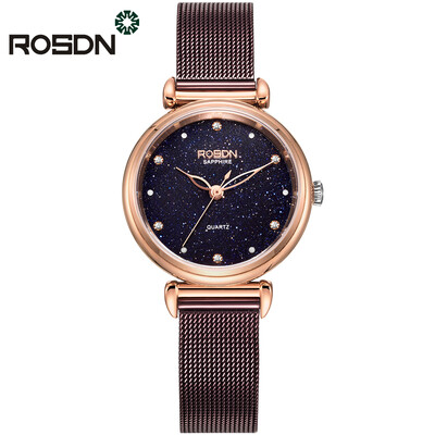 

ROSDN Brand Women Wrist Watch Rose Gold Mesh Strap Womens Watches Top Luxury Fashion Casual Quartz Watch 5ATM Waterproof