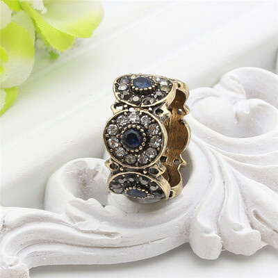 

New Arrived Antique Turkish Floral Rings Retro Gold Color CZ Crystal Hollow Out Royal Ring Jewelry Damascus Luxury Bijoux Gift