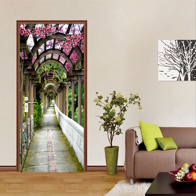 

3D Stereo Flowers Gallery Фото Настенная роспись Творческий DIY Дверной стикер ПВХ Self-Adhesive Living Room Home Decor Fresco 77cmx200cm