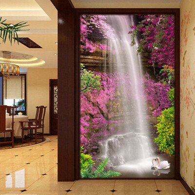 

Photo Wallpaper Beautiful Waterfall Swan Pink Flower Backdrop Wall Mural Hotel Lobby Living Room Entrance Decor Papier Peint 3D