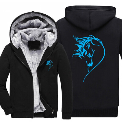 

New USA SIZE Men Winter Autumn Hoodies Fluorescent luminous auspicious horse Fleece Coat Baseball Uniform Sportswear Jacket wool