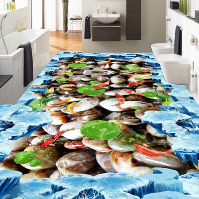 

Free Shipping bedroom kitchen decoration 3D Glacier Carp Pond Cobblestone waterproof floor wallpaper mural 250cmx200cm