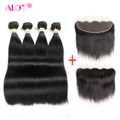 

Alot 13x4 Ear to Ear Lace Frontal Indian 4 pcs Straight Weave with Frontal Closure Natural Color Human Hair Remy Closure