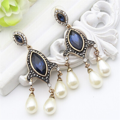 

Vintage Turkish Simulated Pearl Drop Long Earring Women Antique Chandelier Earrings India Jewelry Ladies Wedding Party Bijoux