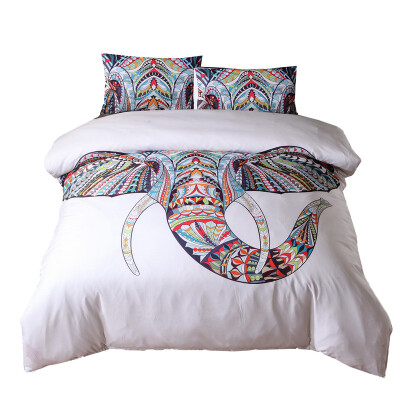 

Idouillet Indian Elephant Pattern on White Reversible Bohemian Bedding Duvet Cover Set with Pillowcase Twin Queen King