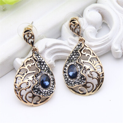 

Vintage Turkish Women Long Round Earring Hollow Flower Resin Jewelry Antique Gold Color Water Drop Ethnic India Bride Jewelry