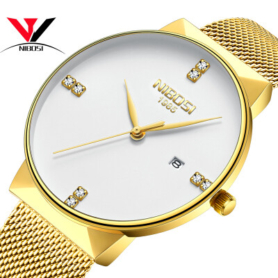 

Watch Mesh Band Montre Homme NIBOSI Watch Men Luxury Brand Famous Men Watches Stainless Steel Silver Quartz Wristwatches For Male