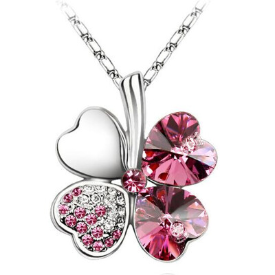 

Women Vintage Fashion Jewelry Heart Crystal from Austrian Four Leaf Clover Necklace Pendants Trendy 201