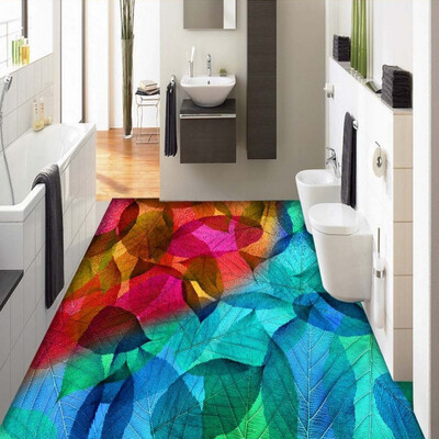 

Free Shipping Beautiful Colorful Leaves painting floor wallpaper Art Gallery chess room self-adhesive floor mural 250cmx200cm
