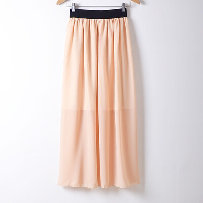 

Women Casual Solid Color Long Dress Elastic waist large size chiffon half-length skirt dress L04