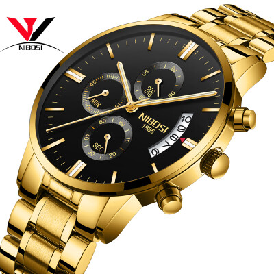 

2018 NIBOSI Gold Quartz Watch Top Brand Luxury Men Watches Fashion Man Wristwatches Stainless Steel Relogio Masculino Saatler