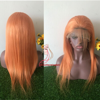 

Natural Straight Hair Full Lace Wigs orange Color Malaysian Remy Human Hair Glueless Wigs With Baby Hair