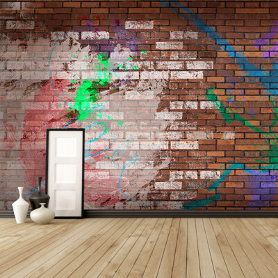 

Custom Size Photo Large murals retro brick wall graffiti coffee shop KTV casual wallpaper mural