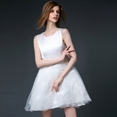 

Lovaru ™New 2015 fashion High-end organza embroidered sleeveless dresses Simple pure color sweet PROM dress