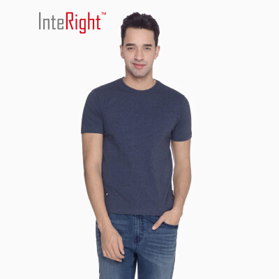 

INTERIGHT Mens T-Shirt Round Neck Cotton Casual Short Sleeve Dark Blue L