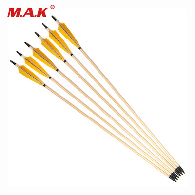

6pcs 31Inches Spine 500 Деревянные стрелки с белым деревом сосны и желтым турецким пером для традиционного длинного лука Стрельба из лука