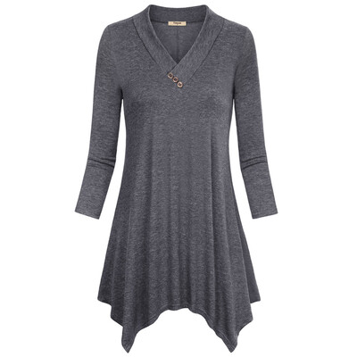 

Womens 34 Sleeve V-Neck Handkerchief Hem Tunic Tops Long Style Spring Summer Casual Soft Solid Tops Female Large Size T-Shirt