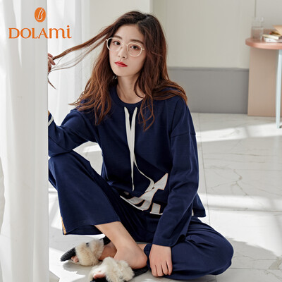 

Dora Beauty DOLAMI Pajamas Womens Spring Long Sleeve Korean Casual Sports Can Wear Exterior Clothing Set DL812065 Bao Lan L