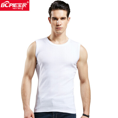

BOPIE Mens Vest Mens Cotton Wide Shoulder Fitness Sports Vest Slim Fit Undershirt 6601 White Round Neck XL 175100