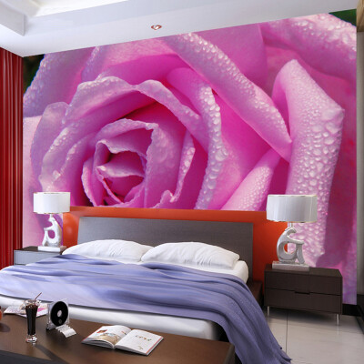 

HD Water Drop Pink Rose Photo Wallpaper 3D Wall Mural Romantic Decor Wedding House Living Room Warm Wallpaper Papel De Parede 3D