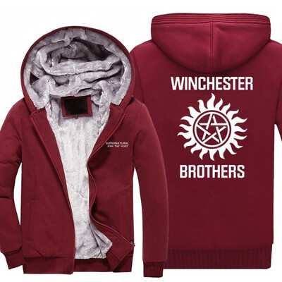 

2018 New USA SIZE Men Winter Autumn Hoodies SUPERNATURAL JOIN THE HUNT pattern Fleece Coat Baseball Uniform Sportswear Jacket wool