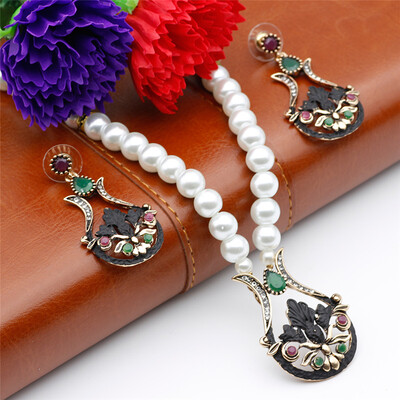 

SUNSPICE MS Ethnic Turkish Women Resin Flower Drop Earrings Pearl Bead Necklace Vintage Indian Bridal Banquet Jewelry Sets