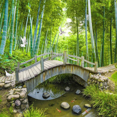 

Small Bridges Custom Photo Wallpaper 3D Bamboo Forest Landscape Painting Wall Decoration Living Room Bedroom Wallpaper Mural 3D