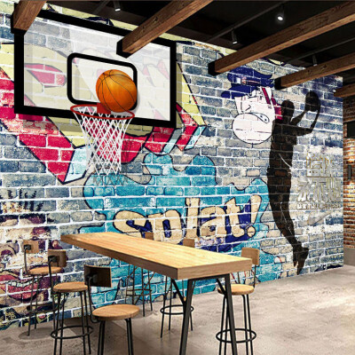 

Custom Mural Wallpaper Abstract Graffiti Art Brick Wall Basketball Wall Painting Backdrop Decorative Pictures Wall Living Room