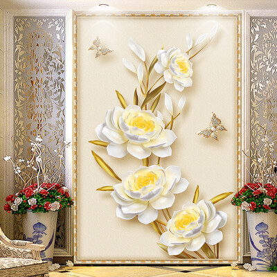 

Custom Photo Mural 3D Luxury Golden Jewelry Rose Flower European Style Entrance Background Decor Breathable Non-woven Wallpaper