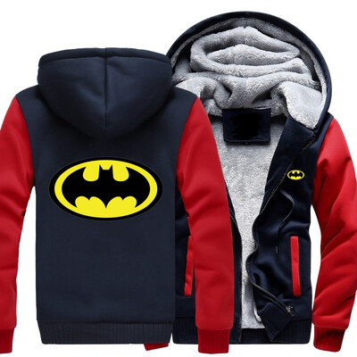 

2018 New USA SIZE Men Winter Autumn Hoodies Batman pattern Fleece Coat Baseball Uniform Sportswear Jacket wool