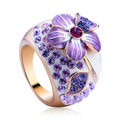 

Yoursfs® 18K Rose Gold Plated Purple Flower Painting Ring Use Austrian Crystal Fashion Jewelry