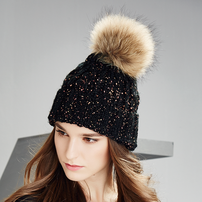 

Kenmont km-1771 Korean version of the ladies winter mixed color wool cap hair ball cap black