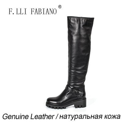 

FLLIFABIANO Winter Long Martin Boots Women Mid-heel Round Toe Side Zipper Leather Ankle Strap Leather Martin Boots ZR3283-10A