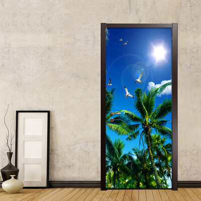 

Blue Sky Coconut Palm Photo Wallpaper Гостиная Спальня Домашний декор Дверная фурнитура ПВХ Самоклеящаяся водонепроницаемая наклейка 77cmx200cm