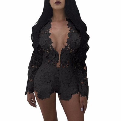 

Fashion Two Piece Set White Lace Hollow Out Long Sleeve Clothing Set Women Tracksuits Coat Top&Shorts Plus Size -XXL
