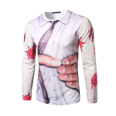

New Spring Mens Fashion Personality 3D Grasping Waist Printing Round Neck Long-sleeved T-shirt