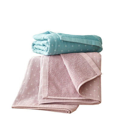 

iDouillet Soft White Crosses Muslin Gauze & Terry Cloth Cotton Bathroom Towel Set 2-piece Bath Towel 55"x27" Hand Towel 13"x28"