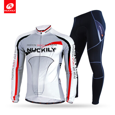 

NUCKILY Winter Men's Warmer Cycling Jersey Set Long Sleeve Cycling Jersey and Thermal Fleece Tights MI001NS900