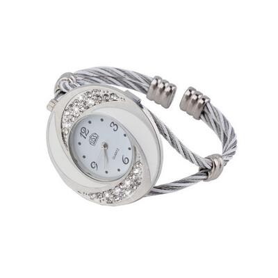 

Women Steel Bangle Wrist Crystal Round Dial Analog Digital Bracelet Watch