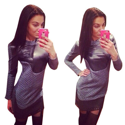 

Lovaru ™New 2015 fashion female fashion winter fitting long sleeved dress warm leisure stitching sewing