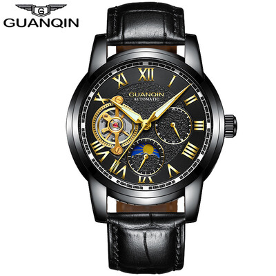 

GUANQIN Mens Top Brand Business Waterproof Watch Tourbillon Automatic Mechanical Watch Mens Casual Leather Strap
