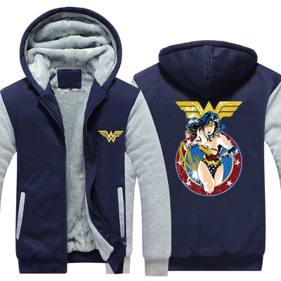 

2018 New Marvel Superhero Justice League Wonder Woman Cosplay Coat Zipper Hoodie Winter Fleece Unisex Thicken Jacket