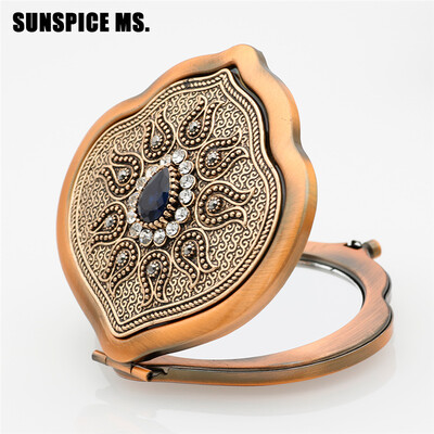 

Exquisite Turkish Women Retro resin Flowers Metal Portable Makeup Mirror Vintage Cosmetic Mirror Antique Gold Color Body Jewelry