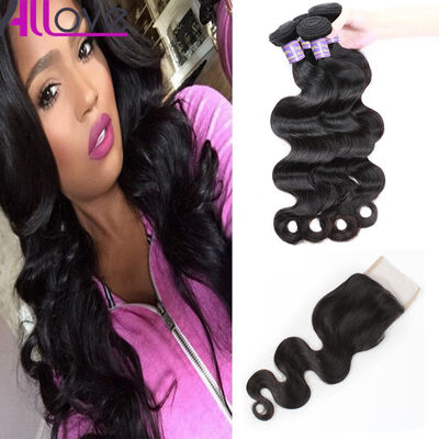 

Malaysian Human Hair Weave 3Bundles With Swiss Lace Closure Allove 7A Malaysian Body Wave With Closure PartMiddleThree Part